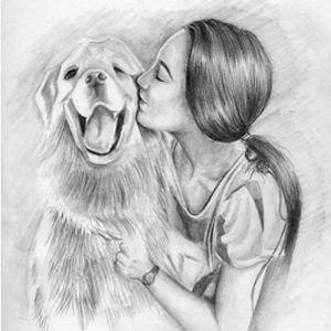 Woman with dog sketch